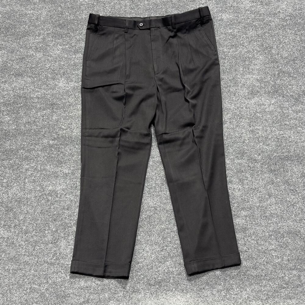 GS Pants Mens 43x30.5 Black Dress Slacks Pleated Cuffed Hem Polyester Rayon